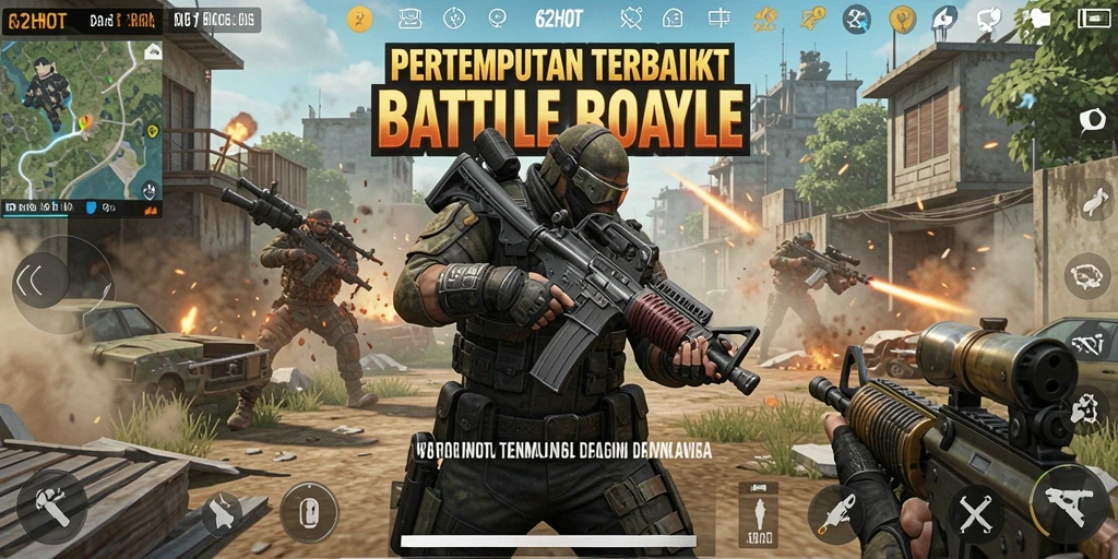 Screenshot 62HOT menampilkan pertempuran intens di arena Battle Royale.