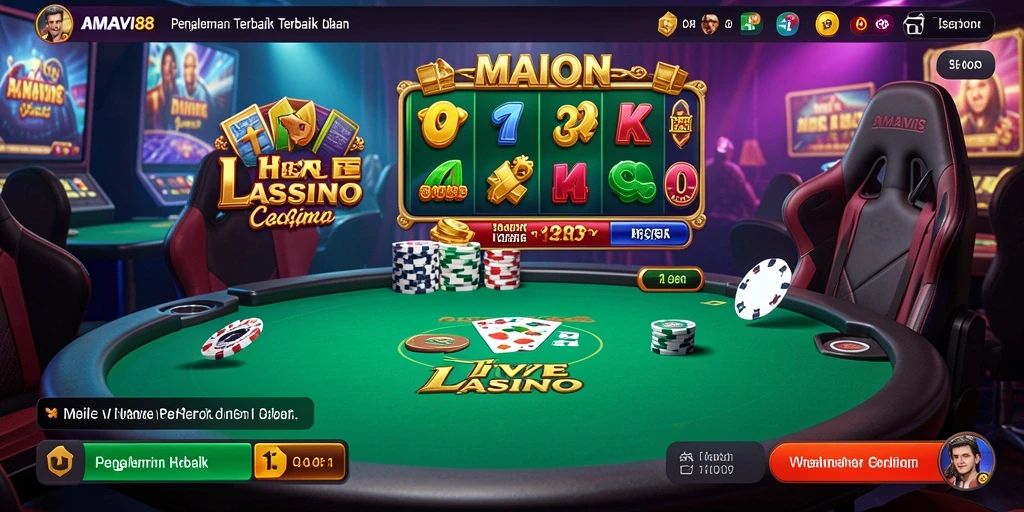 Screenshot utama AMAVI88 menampilkan dealer langsung dalam permainan Live Casino.