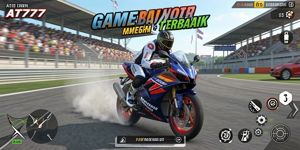 Screenshot gameplay AT777 yang menunjukkan balapan motor yang mendebarkan.