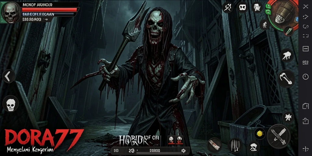 Cuplikan gameplay DORA77 yang menegangkan saat menghadapi makhluk horror.