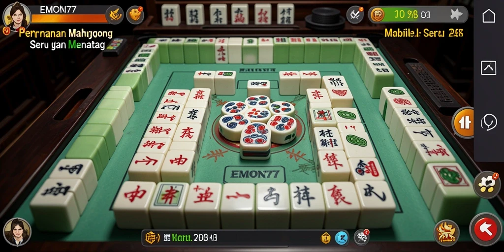 Tampilan permainan EMON77 yang menakjubkan dengan ubin Mahjong.