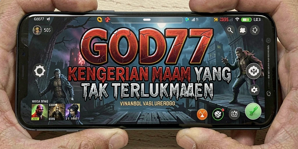 Screenshot menampilkan gameplay seram dari GOD77 dengan suasana mencekam.