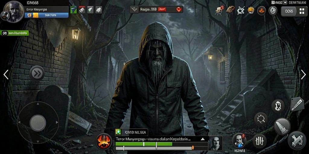 Screenshot menunjukkan momen menegangkan dari gameplay IDN668 dengan suasana horor yang kental.