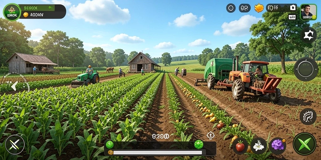 Tampilan gameplay seru dari IDROK saat bertani dan memelihara hewan.