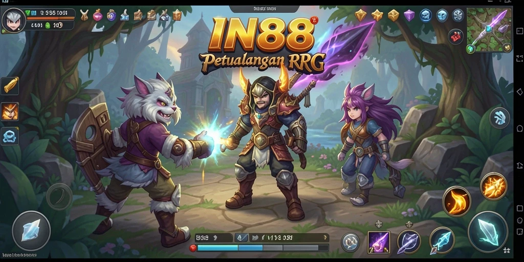 Screenshot gameplay IN88 yang menunjukkan pertarungan seru dalam dunia RPG.