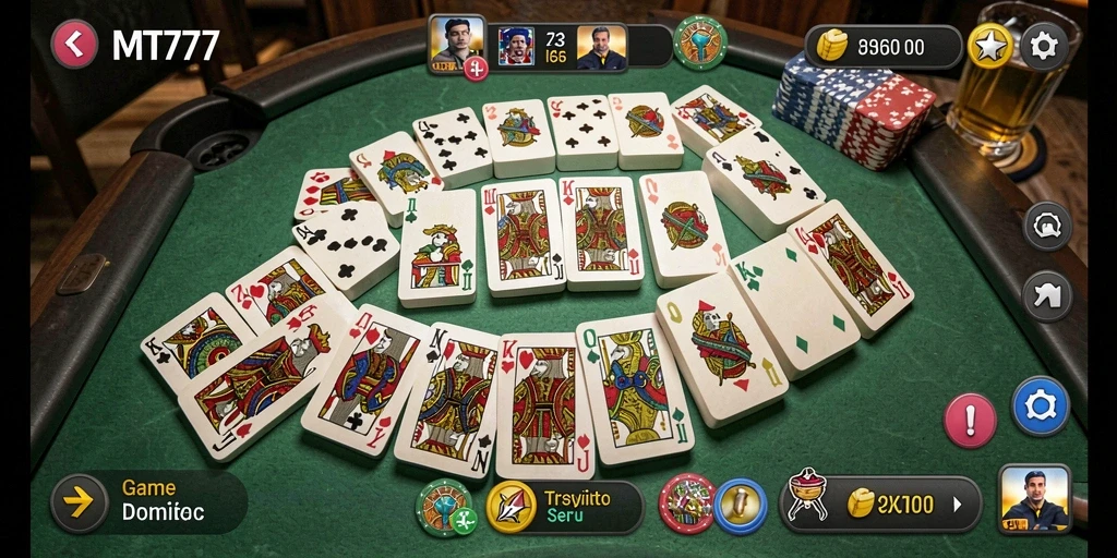 Screenshot gameplay Domino MT777 yang seru dan menegangkan.