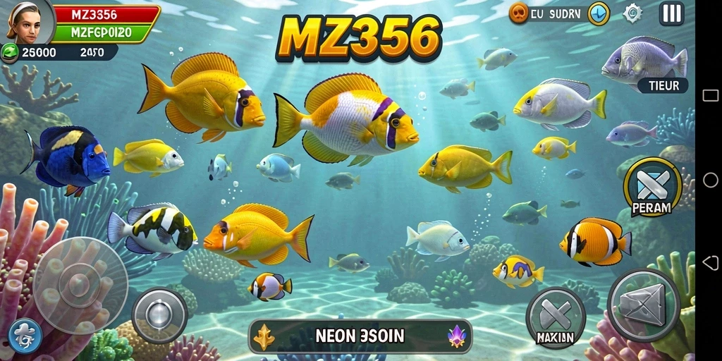Screenshot utama MZ356 dengan gameplay Tembak Ikan yang menantang.