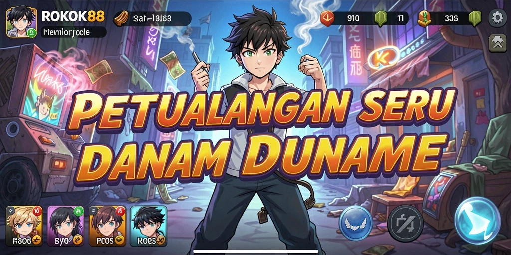 Screenshot gameplay ROKOK88 menunjukkan aksi seru dan karakter vibrant.