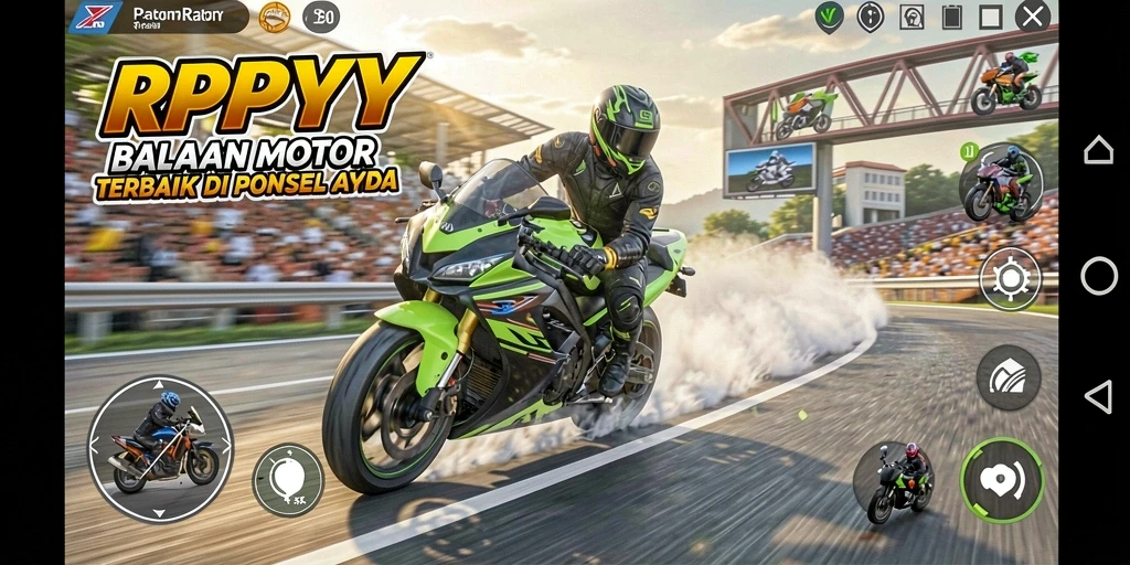 Screenshot utama RPYYY menampilkan aksi balapan motor yang mendebarkan.