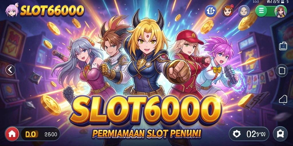 Tampilan menarik dari SLOT6000 dengan karakter anime yang menampilkan gameplay slot.