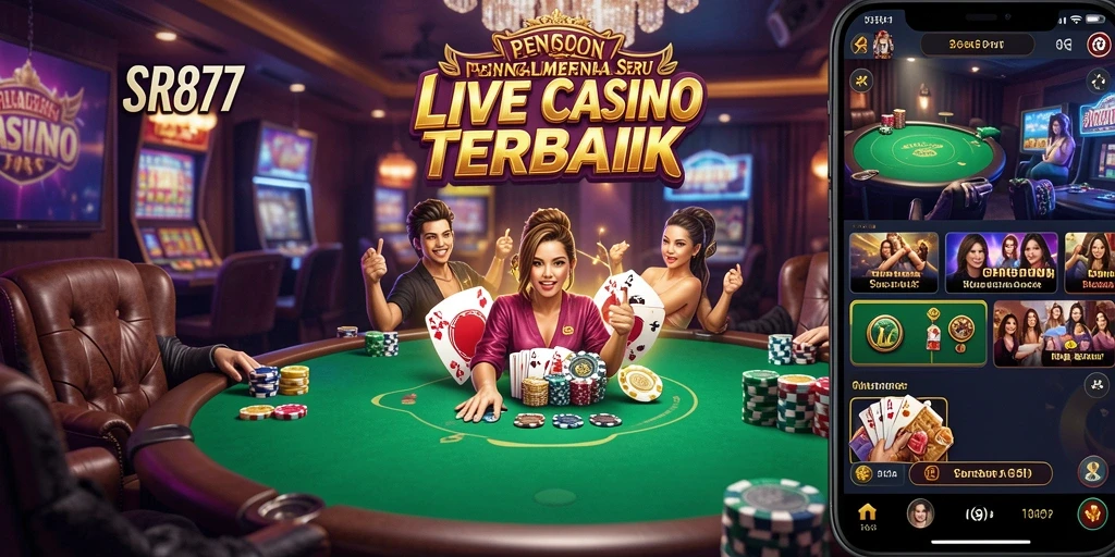 Screenshot gameplay SR877 yang menampilkan dealer langsung dan suasana permainan.