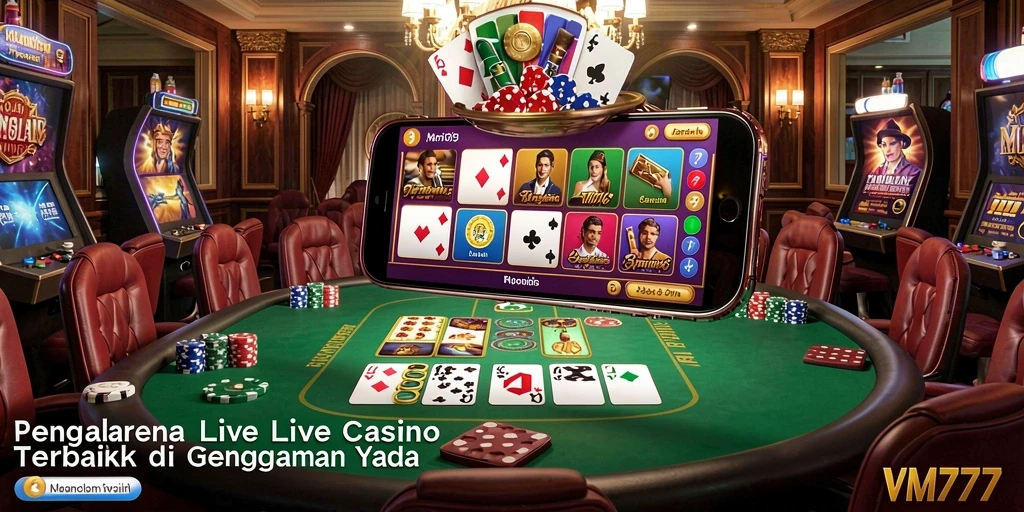 Screenshot utama VM777 menunjukkan kegembiraan dalam gameplay Live Casino.